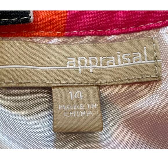 appraisal Ramie Blend Geometric Print Pink, Orange, Pencil Skirt Lined, 14 - Picture 6 of 12